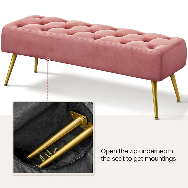Repose-Pieds Rembourré Velours Ottoman Boutonné Banc de Table - 451617