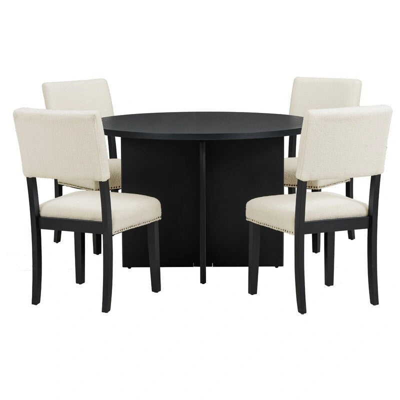 Ensemble de salle à manger rond 5 pièces, ensemble de table de cuisine sur pied avec 4 chaises de salle à manger rembourrées pour studio, appartement, petits espaces