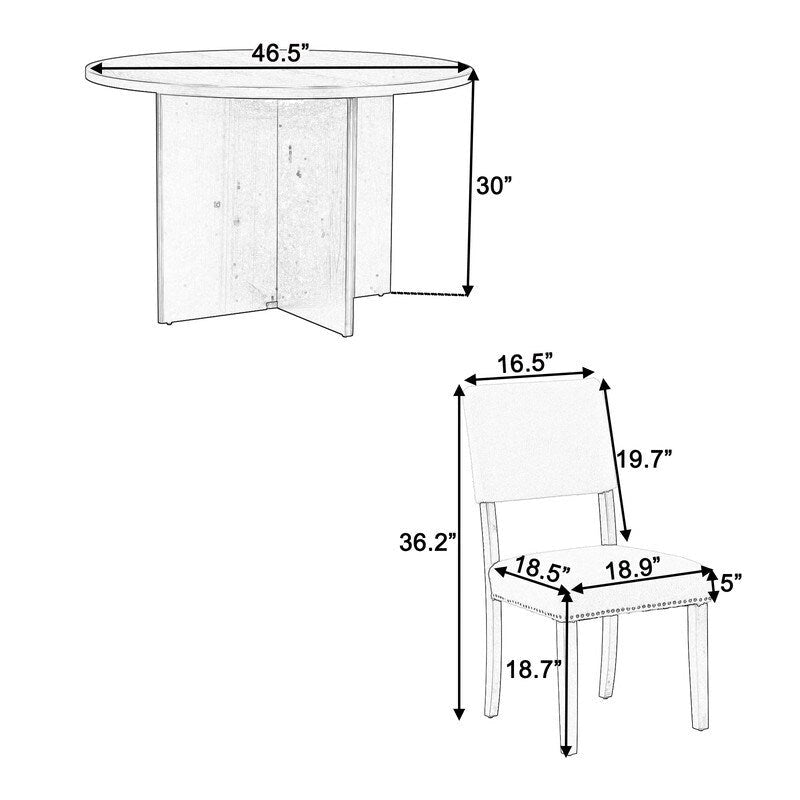 Ensemble de salle à manger rond 5 pièces, ensemble de table de cuisine sur pied avec 4 chaises de salle à manger rembourrées pour studio, appartement, petits espaces