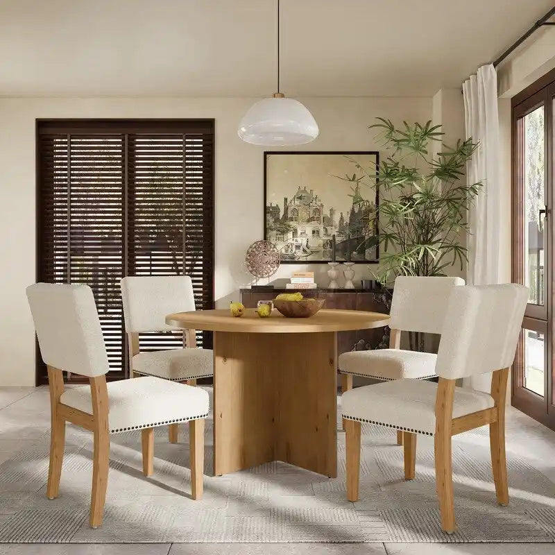 Ensemble de salle à manger rond 5 pièces, ensemble de table de cuisine sur pied avec 4 chaises de salle à manger rembourrées pour studio, appartement, petits espaces