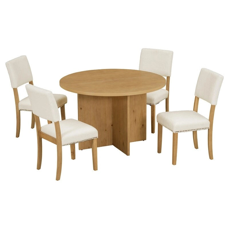 Ensemble de salle à manger rond 5 pièces, ensemble de table de cuisine sur pied avec 4 chaises de salle à manger rembourrées pour studio, appartement, petits espaces