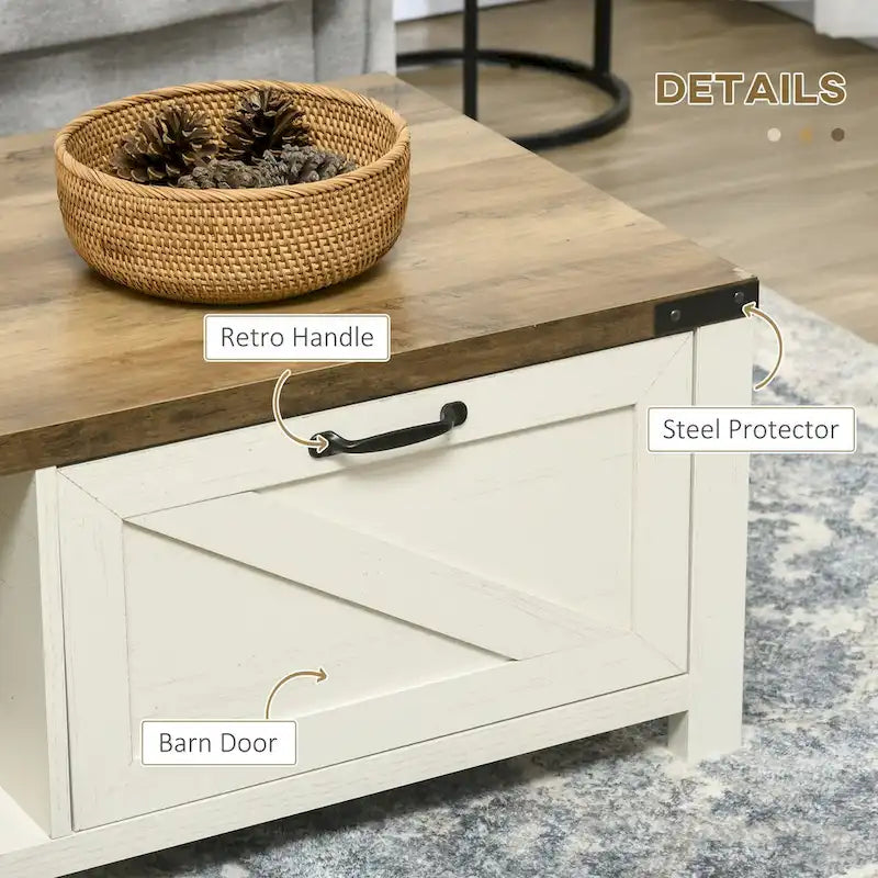Table basse de style rustique avec rangement et tiroir