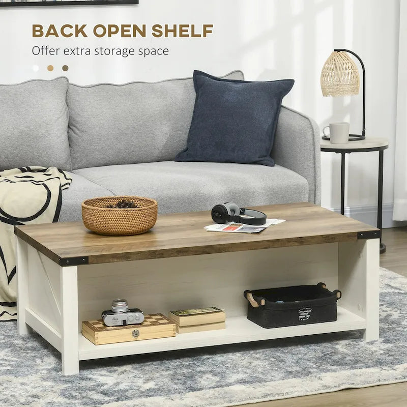 Table basse de style rustique avec rangement et tiroir