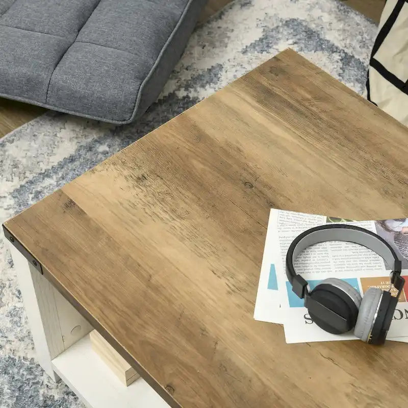 Table basse de style rustique avec rangement et tiroir
