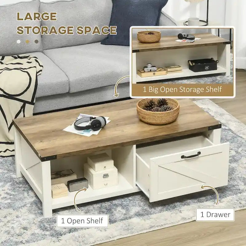 Table basse de style rustique avec rangement et tiroir