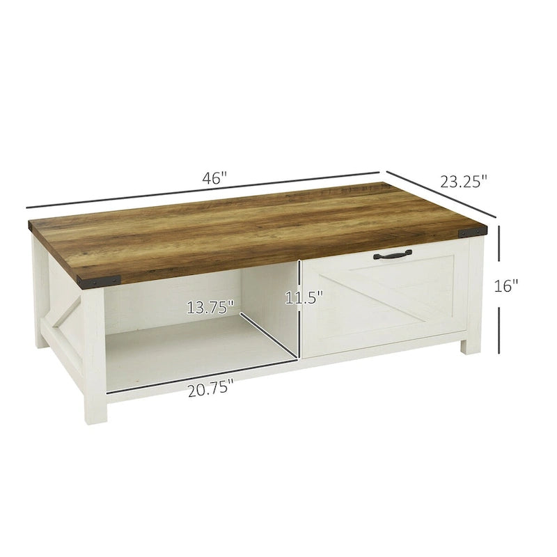 Table basse de style rustique avec rangement et tiroir
