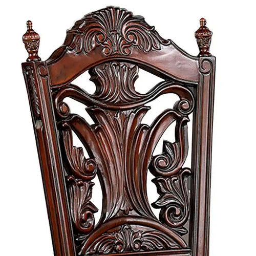 Chaise de salle à manger sculptée de 22 pouces, siège en similicuir, garniture cloutée