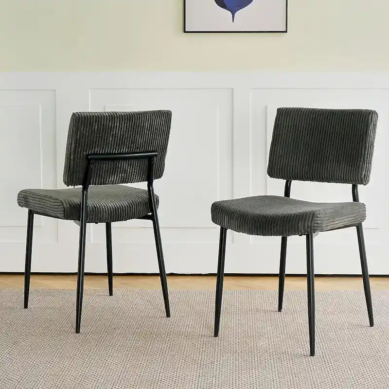 Chaise de salle à manger moderne et simple en velours, revêtement en tissu, pieds en métal noir
