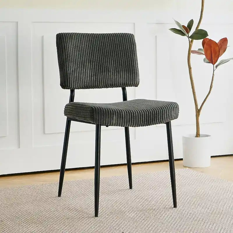 Chaise de salle à manger moderne et simple en velours, revêtement en tissu, pieds en métal noir