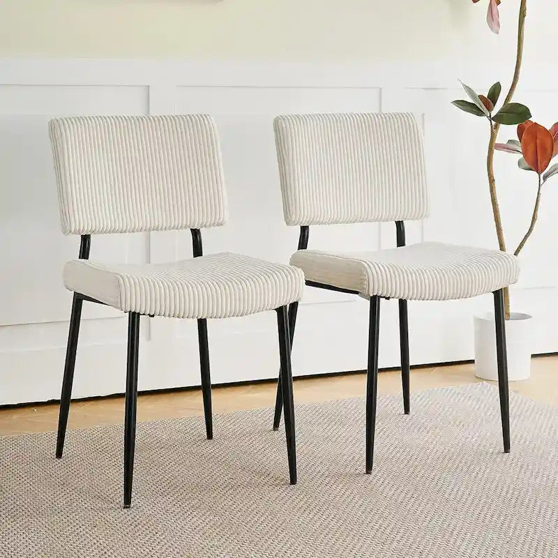Chaise de salle à manger moderne et simple en velours, revêtement en tissu, pieds en métal noir