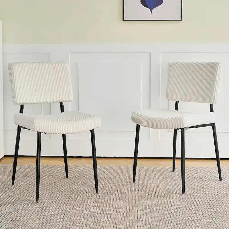 Chaise de salle à manger moderne et simple en velours, revêtement en tissu, pieds en métal noir