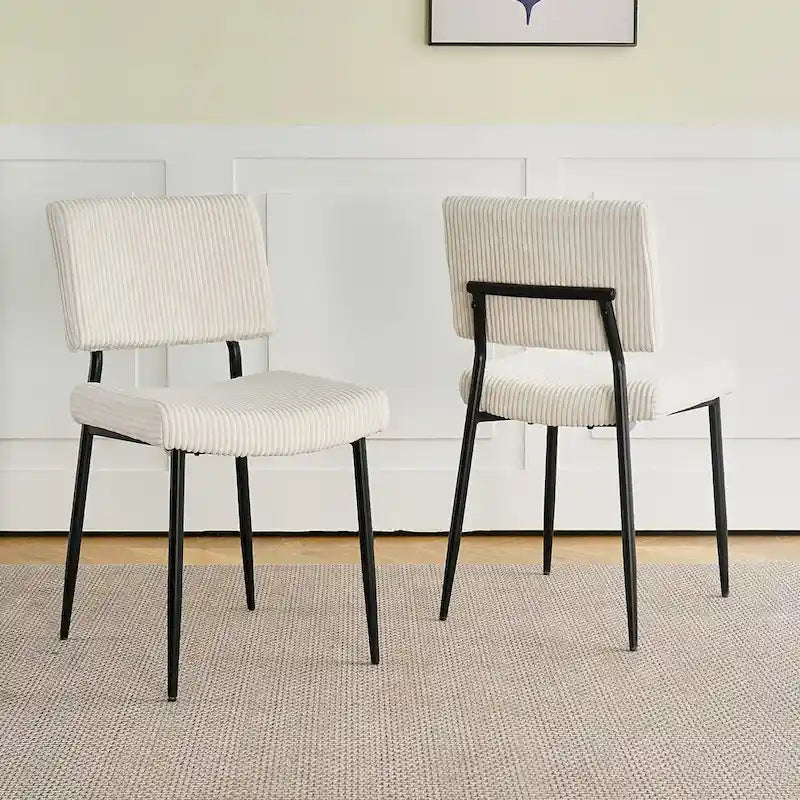 Chaise de salle à manger moderne et simple en velours, revêtement en tissu, pieds en métal noir