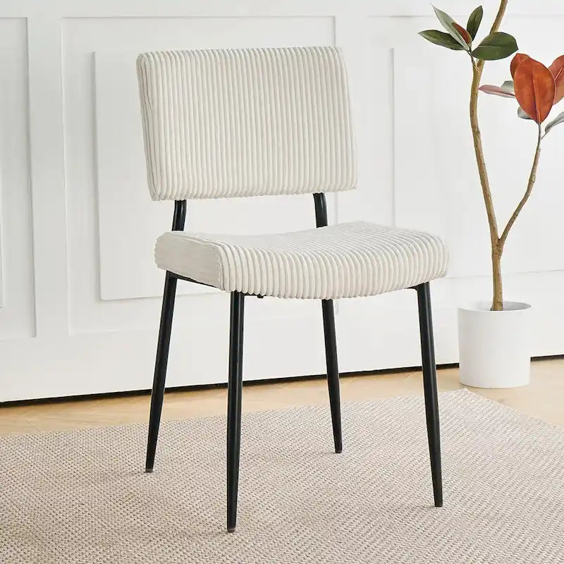 Chaise de salle à manger moderne et simple en velours, revêtement en tissu, pieds en métal noir