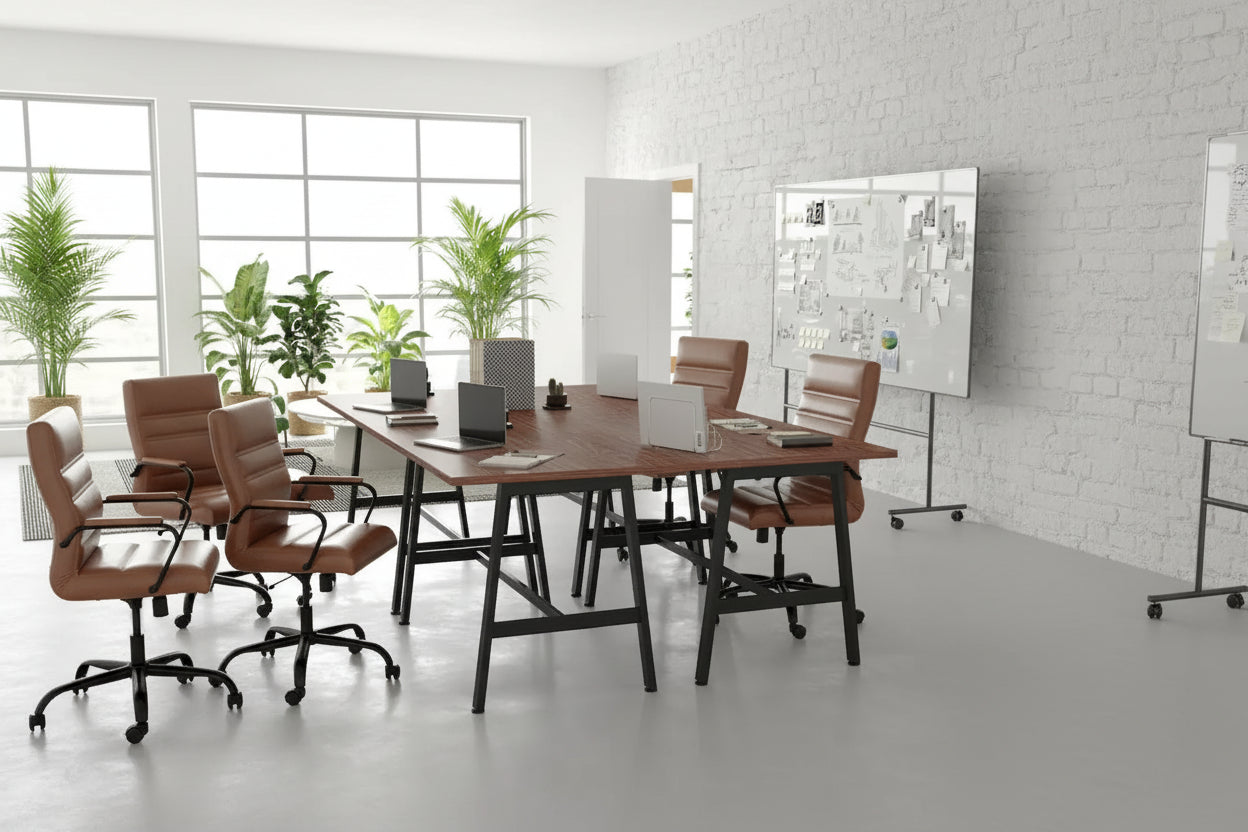 Table de conférence professionnelle avec plateau stratifié et piètement en A