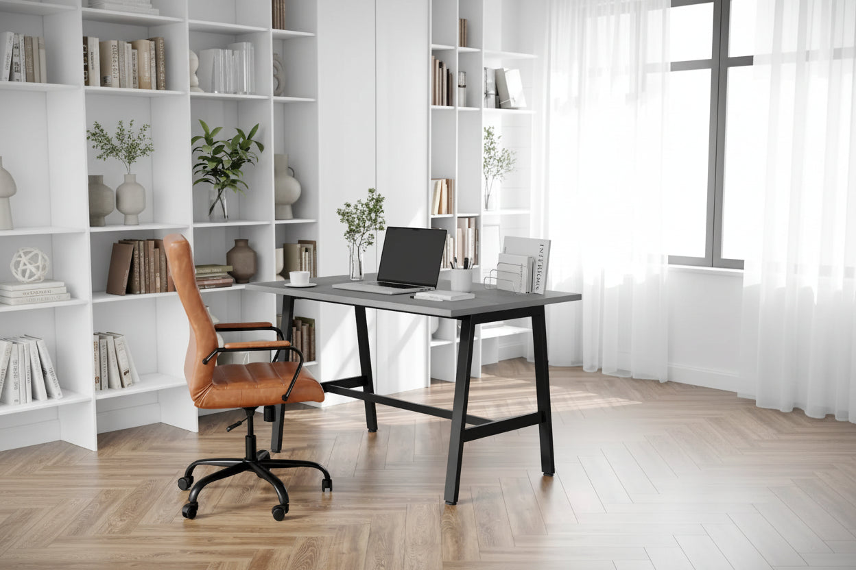 Table de conférence professionnelle avec plateau stratifié et piètement en A