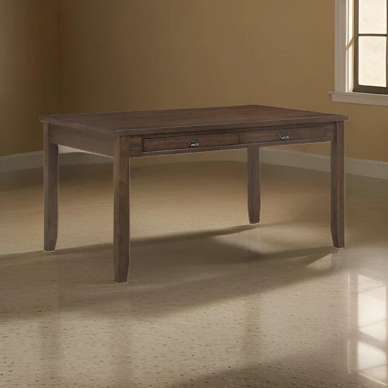 Humpty 60 Inch Dining Table, Rectangular Top, 2 Drawers, Cherry Brown Wood
