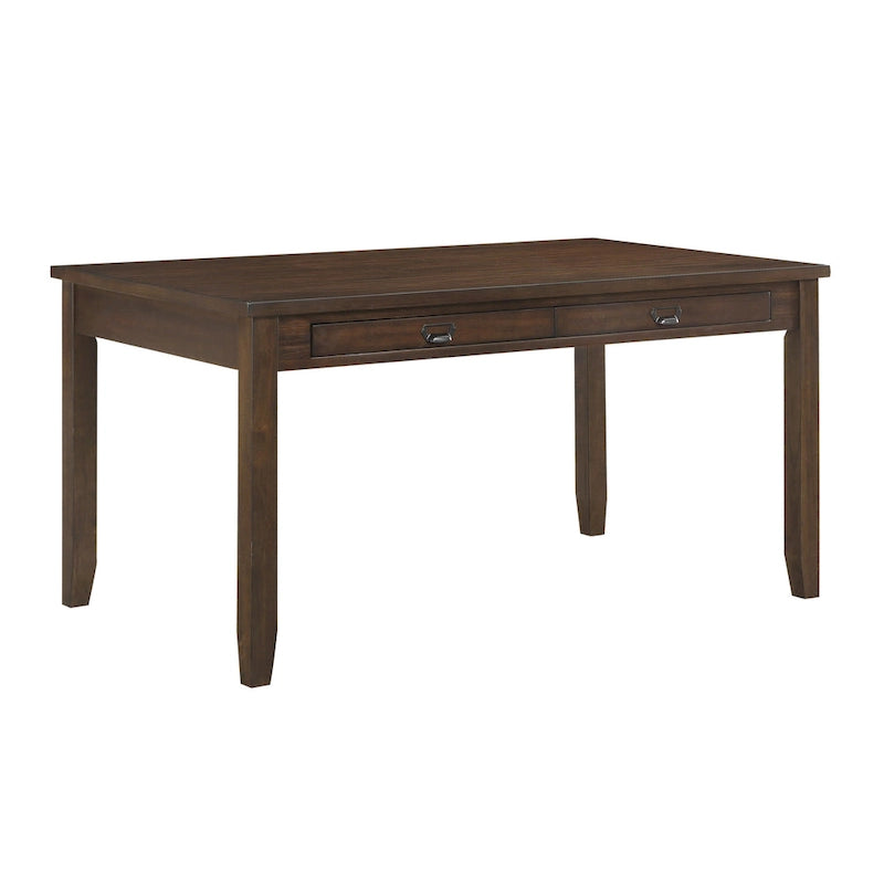 Table à manger de 60 pouces, plateau rectangulaire, 2 tiroirs, bois cerisier marron