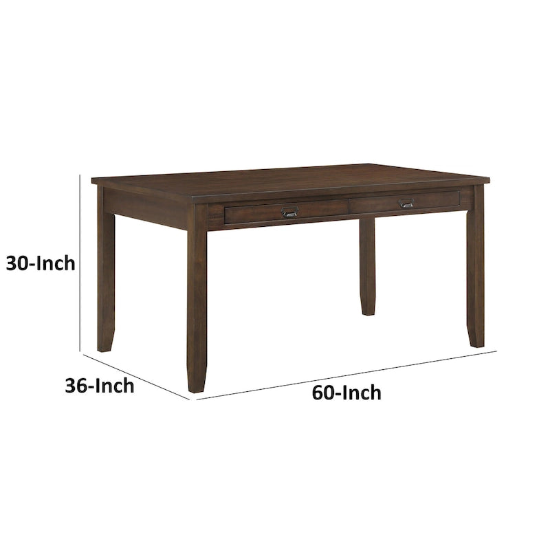 Table à manger de 60 pouces, plateau rectangulaire, 2 tiroirs, bois cerisier marron