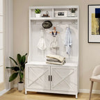 Moasis Entryway Coat Rack Shoe Bench Set, Farmhouse 7 Hooks Hall Tree Coat Shoe Rack