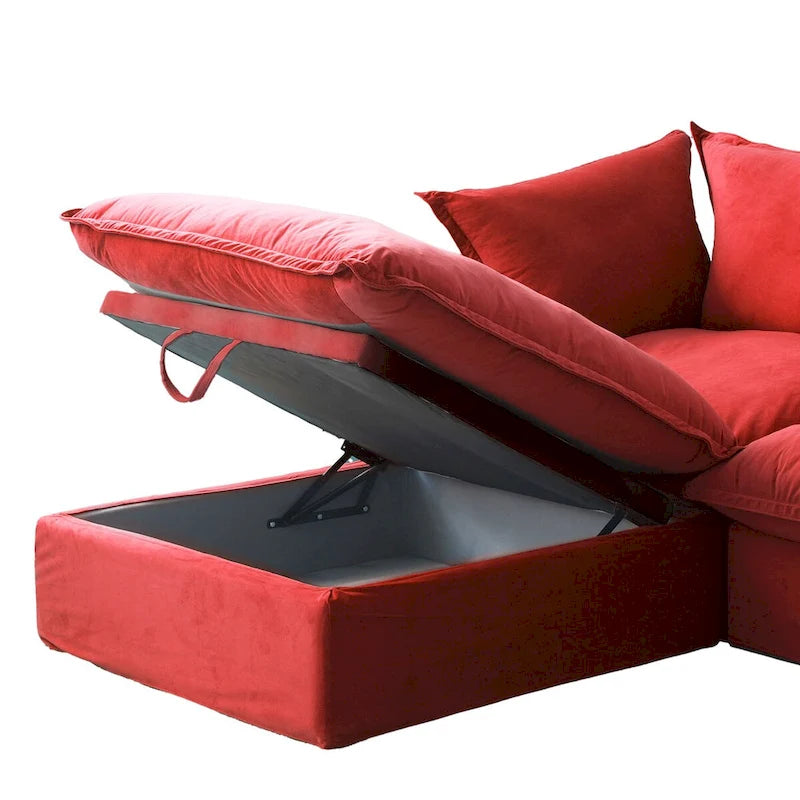 Canapé modulable Cloud, 5 places en plumes et duvet, en velours, avec assise large et profonde, convertible en L.
