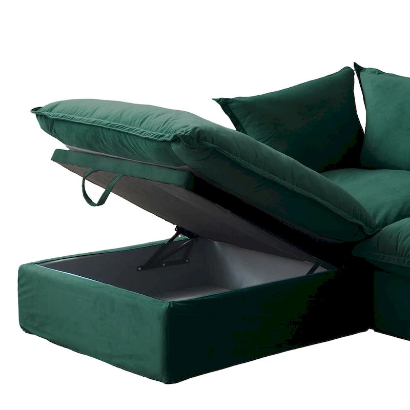 Canapé modulable Cloud, 5 places en plumes et duvet, en velours, avec assise large et profonde, convertible en L.