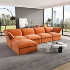 Canapé modulable Cloud, 5 places en plumes et duvet, en velours, avec assise large et profonde, convertible en L.