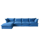 Canapé modulable Cloud, 5 places en plumes et duvet, en velours, avec assise large et profonde, convertible en L.