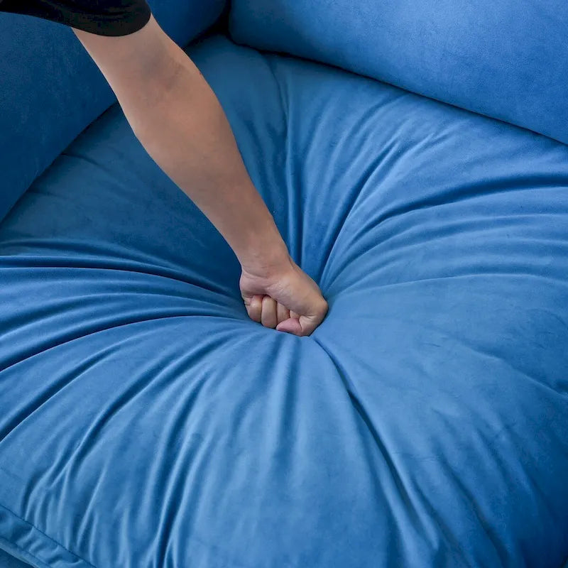 Canapé modulable Cloud, 5 places en plumes et duvet, en velours, avec assise large et profonde, convertible en L.