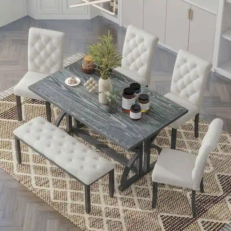 Ensemble de table à manger rectangulaire rétro 6 pièces pour 6 personnes