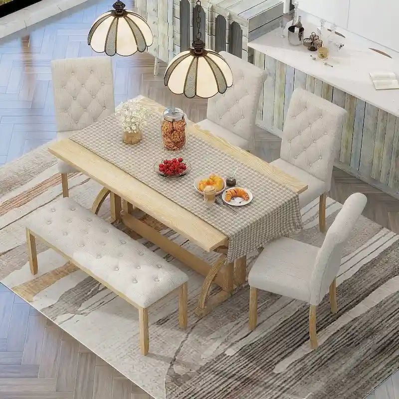 Ensemble de table à manger rectangulaire rétro 6 pièces pour 6 personnes