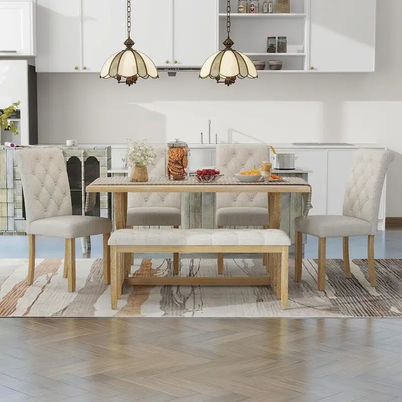 Ensemble de table à manger rectangulaire rétro 6 pièces pour 6 personnes