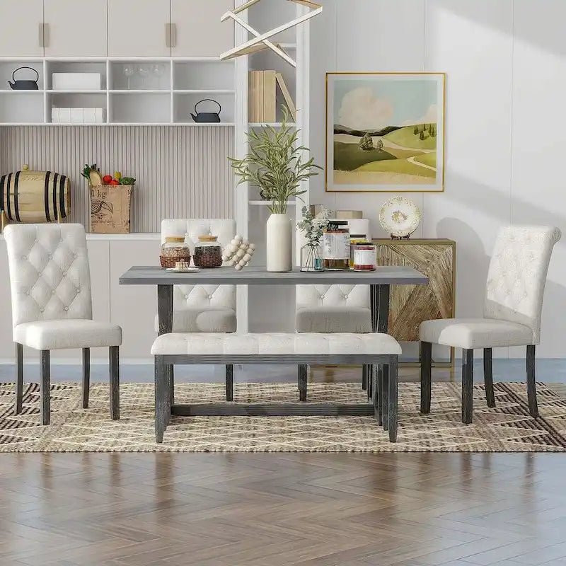 Ensemble de table à manger rectangulaire rétro 6 pièces pour 6 personnes