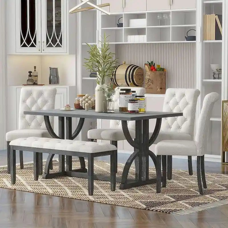 Ensemble de table à manger rectangulaire rétro 6 pièces pour 6 personnes