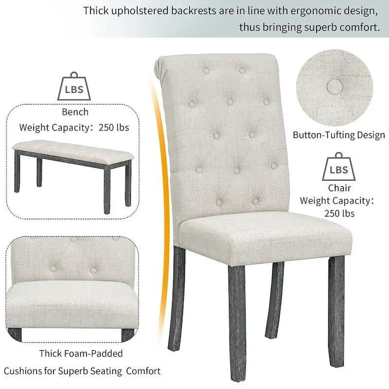 Ensemble de table à manger rectangulaire rétro 6 pièces pour 6 personnes