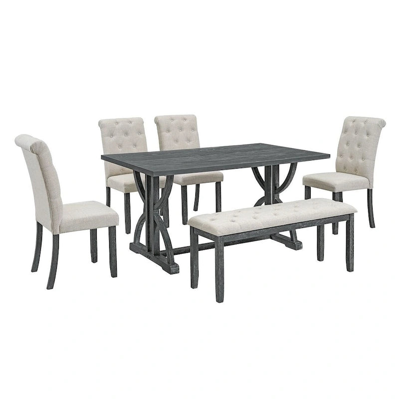 Ensemble de table à manger rectangulaire rétro 6 pièces pour 6 personnes