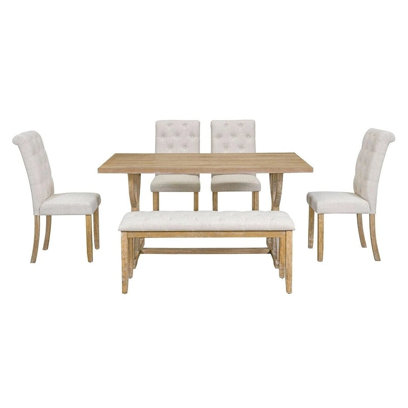 Ensemble de table à manger rectangulaire rétro 6 pièces pour 6 personnes