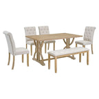 Ensemble de table à manger rectangulaire rétro 6 pièces pour 6 personnes